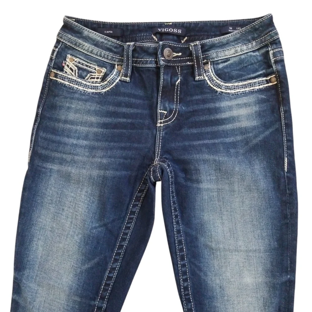 Vigoss‎ Heritage Fit Embroidered Denim Capris Size 6